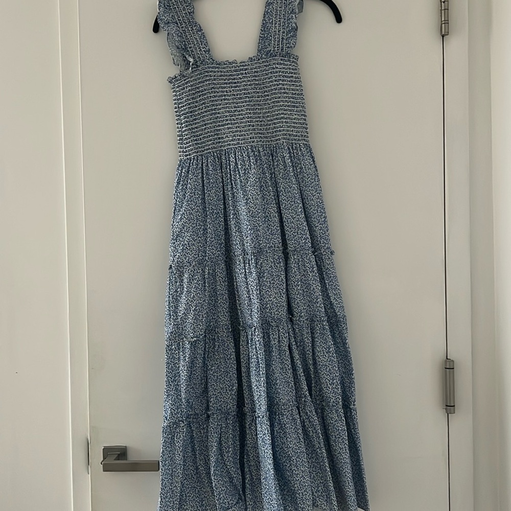 O.P.T. Nap dress Calypso dress blue with white flowers smocked top size XS